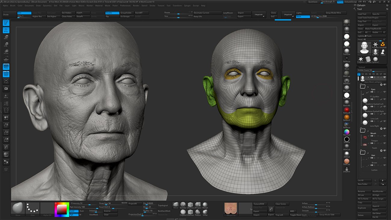 Realistic head sculpt in Zbrush